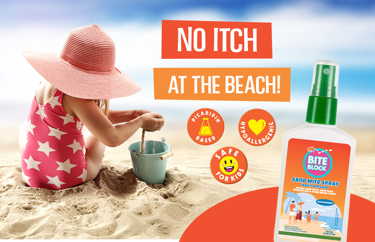 No itch at the beach! Have a bite free beach day with Bite Block Sand Mite Spray!