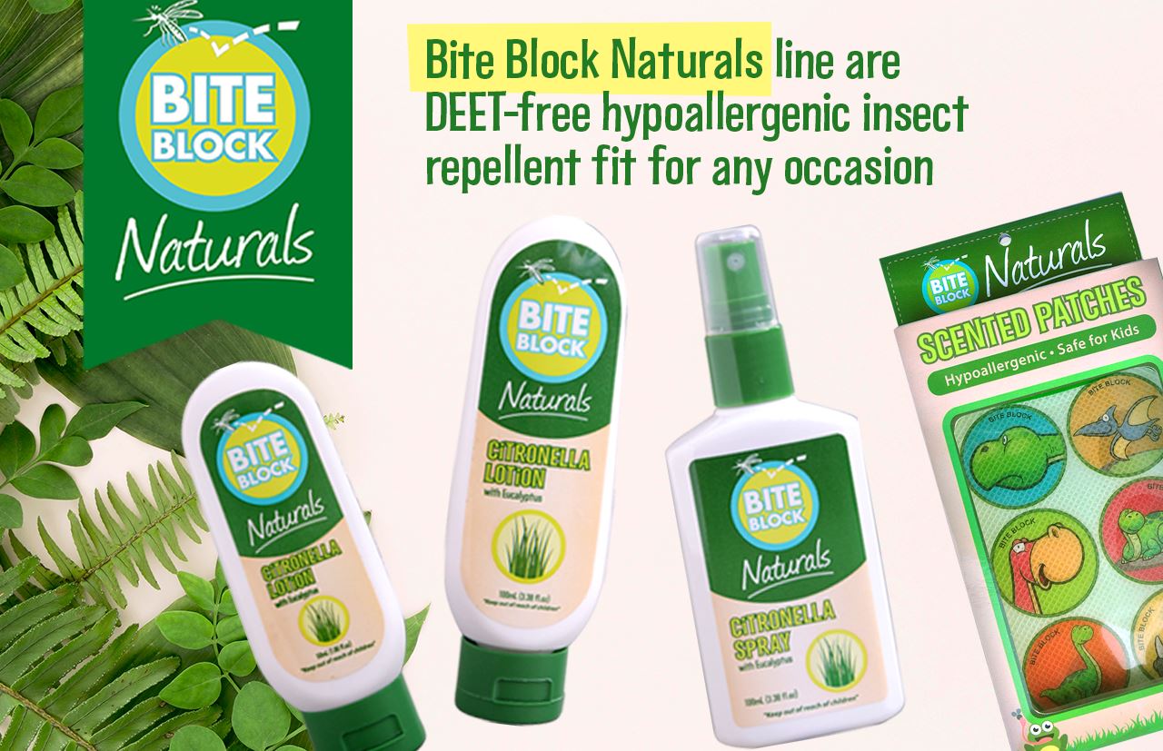Bite Block Naturals line are DEET-free hypoallergenic insect repellent fit for any occasion!