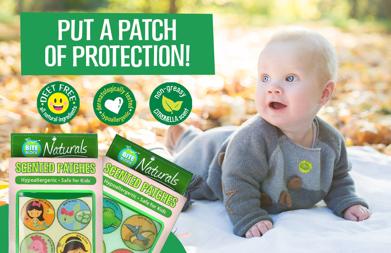 Stay safe outdoors, put a patch of protection from Bite Block Naturals line!