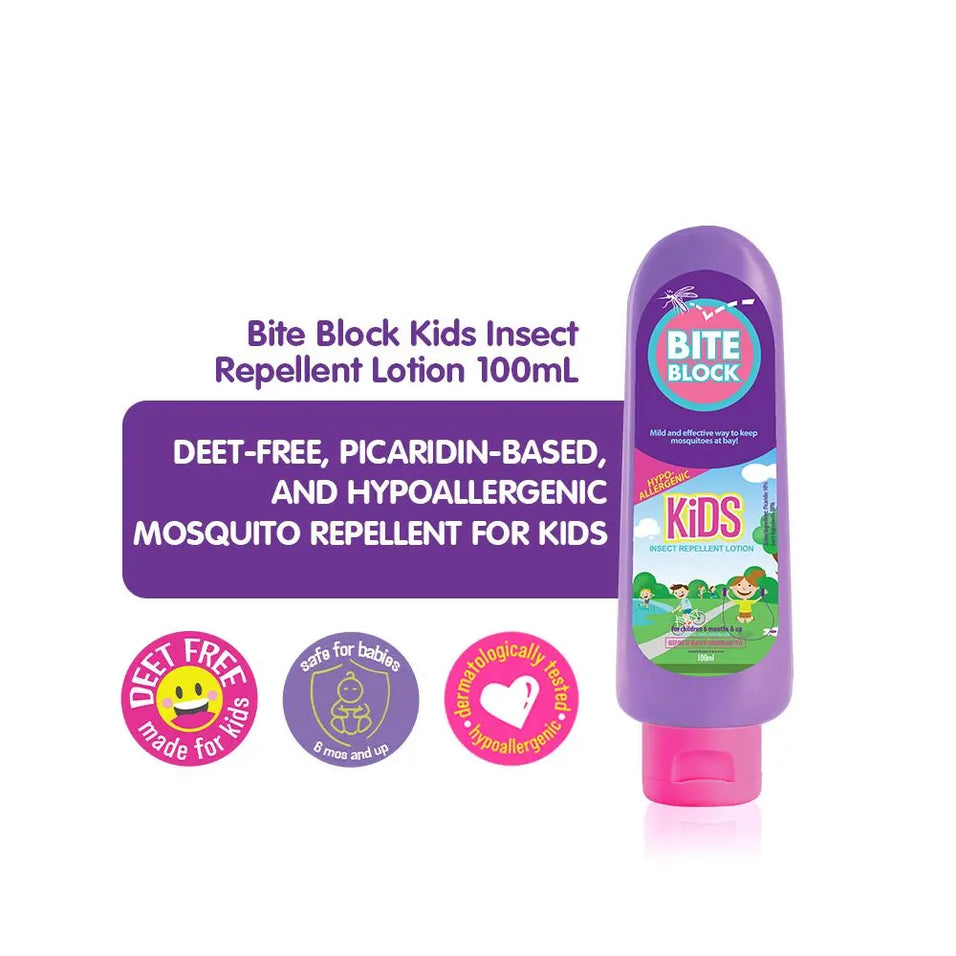 Get long lasting protection for your kids with an insect repellent that is hypoallergenic, non-toxic, and free of harsh chemicals. Shop Bite Block Kids 100ml.