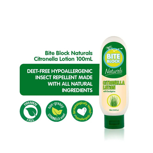 Get all-around anti-mosquito protection with an insect repellent made from nature. Shop now and stay protected with Bite Block Naturals Citronella Lotion 100ml.