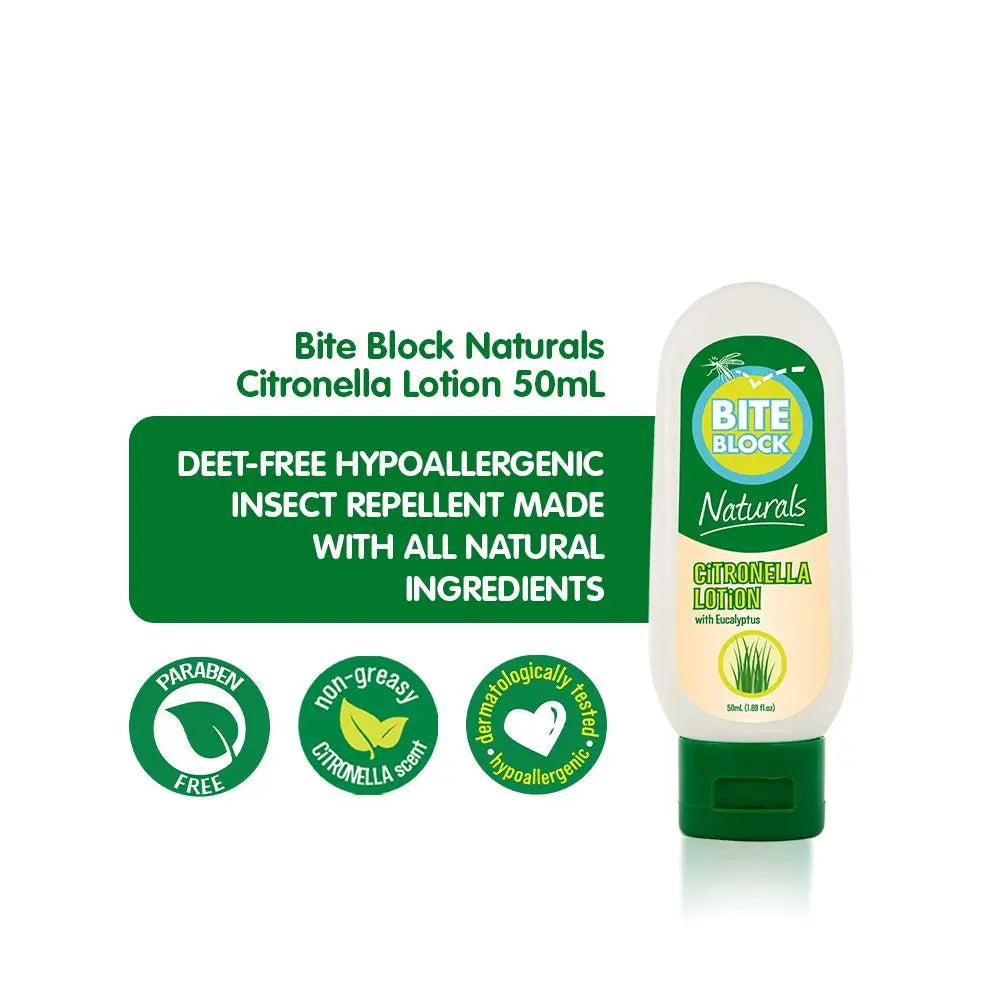 Bite Block Naturals Citronella Lotion is specifically made for your active child's natural anti-mosquito protection while outdoors. Shop now and stay bite-free.